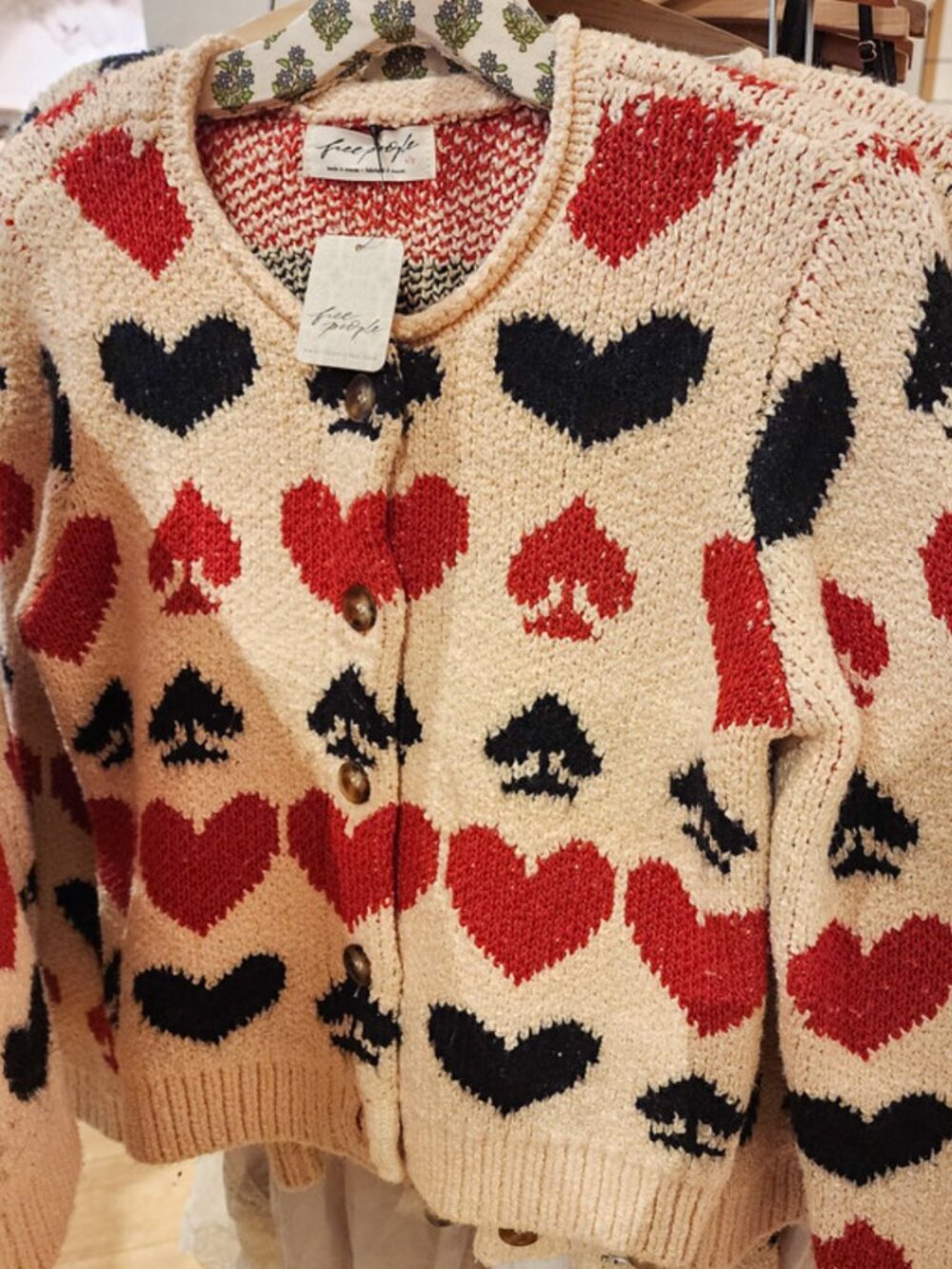 SOLD!!! Free People Queenie Cardi – Neutral Combo Hearts & Spades Cardigan - Picture 4 of 12